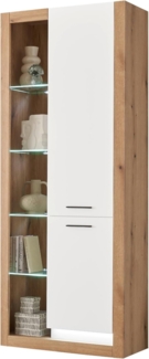 Vitrine Rivian in weiß matt und Eiche 80 x 195 cm