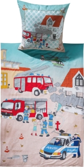 Erwin Müller Kinderbettwäsche Kinder-Bettwäsche "Polizei & Feuerwehr", Biber, 2 teilig, Flanell Motiv