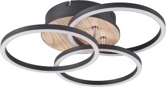 LED Deckenleuchte CIRCLE Holzoptik 3 Ringe verstellbar mit Nachtlicht, Ø 43cm