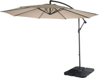 Ampelschirm Acerra, Sonnenschirm Sonnenschutz, Ø 3m neigbar, Polyester/Stahl 11kg ~ sand-beige mit Ständer