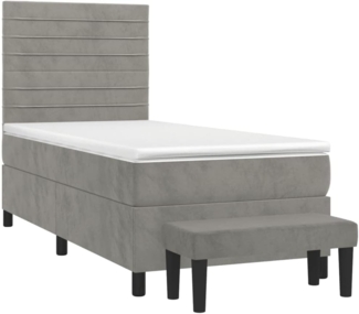 vidaXL Boxspringbett mit Matratze Hellgrau 80x200 cm Samt, Härtegrad: H2 [3137869]