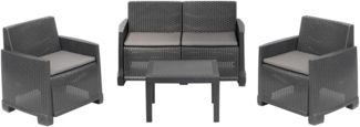 Dmora - Outdoor-Lounge-Set Vieste, Gartenkomposition mit 2 Sesseln, 1 Sofa und 1 Couchtisch, Rattan-Effekt mit Kissen, 100% Made in Italy, Anthrazit