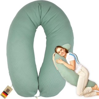 SEI Design Stillkissen Seitenschläferkissen Babynestchen mit EPS Mikroperlen, Schwangerschaftskissen mit Bezug, Bezug aus Musselin BIO Baumwolle