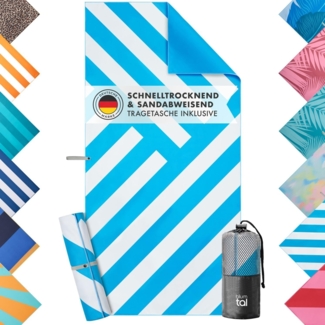 Blumtal Reisehandtuch Strandhandtuch 90x180 cm aus Mikrofaser - kompakt & schnelltrocknend, sandfrei mit Band - Mikrofaser Handtuch groß mit Wellen-Muster