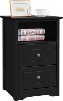 Yaheetech Nachttisch Nachtschrank mit 2 Schubladen und 1 offner Ablage Schlichter Beistelltisch Boxspringbetten Nachtkommode für Schlafzimmer & Wohnzimmer, Schwarz