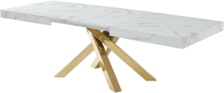Vente-unique - Esstisch ausziehbar - 6 bis 10 Personen - MDF & Metall - Marmor-Optik Weiß & Goldfarben - CATONAV