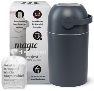Set Magic Windeleimer Majestic & Windel Blaubär | Diaper Keeper mit Geruchsstop-System | bis zu 15 Windeln | keine Nachfüllkassetten nötig | Mülleimer für Baby Windeln | Einhandbedienung