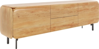 Lowboard Shavani 175 cm Akazie Natur 2 Türen 2 Schubladen Fuß Oval Metall Schwarz