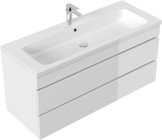 Badmöbel Via 120 SoftClose weiss hochglanz mit grifflosen Schubladen : Weiss hochglanz