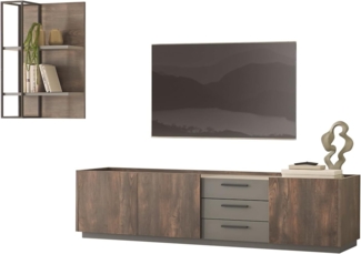 Wohnwand Piano in Eiche und grau 2-teilig 270 cm