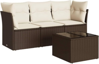vidaXL 4-tlg. Garten-Sofagarnitur mit Kissen Braun Poly Rattan 3249062