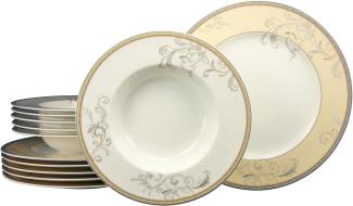 CreaTable 17802 Tafelservice Villi Medici für 6 Personen, Porzellan, creme-weiß/beige/blau (1 Set, 12-teilig)