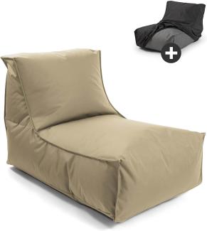 mokebo® Sitzsack Outdoor mit Schutzhülle 'Der Sundowner', Bean Bag o. Bodenkissen beige, Relaxliege Kinder & Erwachsene, Sitzkissen mit EPS-Perlen Füllung, Schutz durch Hülle wetterfest & wasserfest