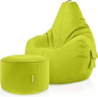 Green Bean© Sitzsack mit Rückenlehne + Hocker "Cozy+Stay" 80x70x90cm - Gaming Chair mit 230L Füllung - Bean Bag Lounge Chair Sitzhocker Hellgrün