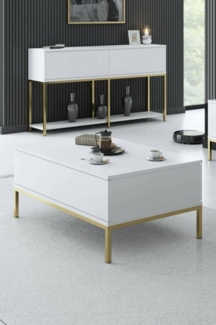 Dmora - Wohnzimmertisch Antares, Niedriger Wohnzimmertisch, Kaffeeregal, Couchtisch für Sofa, 90x60h40 cm, Weiß und Gold