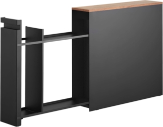 Yamazaki 1427 Tower Auszieh-Regal mit Holzablage, schwarz, Stahl/Holz/Polypropylen/Silikon, minimalistisch, 56 x 14 x 55 cm