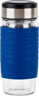 EMSA 'Tee Mug' Teebecher mit Sieb, doppelwandiges Glas, Silikonmanschette, blau, 400 ml