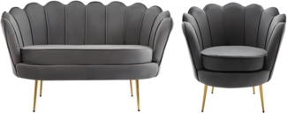 Vente-unique - Couchgarnitur Muschel 2+1 - Samt - Anthrazit - DANDELION
