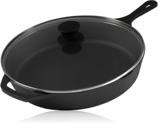 BBQ-Toro Grillpfanne Gusseisen Grillpfanne Ø 30 cm mit Glasdeckel, Bratpfanne, Gusseisen