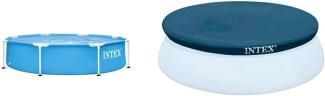 Intex Frame Pool Set Rondo Ø 244x51 cm, 28205NP & Easy Set Pool Cover - Poolabdeckplane - Ø 244 cm - Für Easy Set Pools