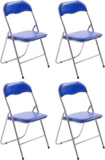 CLP 4er Set Klappstuhl Felix Klappbarer mit Kunstleder PVC Sitz Gepolstert,blau/silber