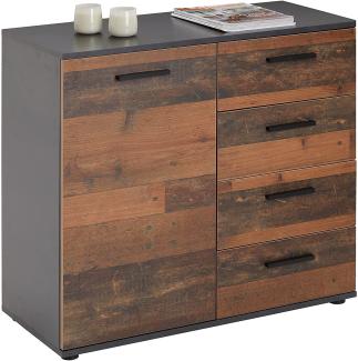 Kommode Sideboard Schrank Chicago in Beton dunkel/Old Style, mit 1 Tür und 4 Schubladen Highboard