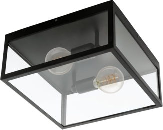 Eglo 49392 Deckenleuchte CHARTERHOUSE Stahl schwarz, Glas klar E27 max. 2X40W H:16cm L:36cm B:36cm dimmbar