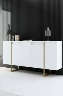 Dmora - Kommode Betel, Wohnzimmerbuffet, Wohnzimmer-Sideboard, Moderne Küchen-Speisekammer, 160x35h80 cm, Weiß und Gold