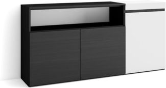 Skraut Home | Sideboard, Highboard | Kommode, Komodenschrank | 150 x 75 x 35 cm | 3 Türen | Wohnzimmer, Küche | Moderner Stil | Weiß und Schwarz