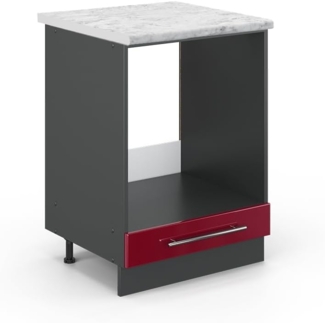 Vicco Herdumbauschrank Fame-Line, Bordeaux Hochglanz/Anthrazit, 60 cm, AP Marmor