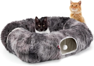 Canadian Cat Company Tiertunnel Katzentunnel CUBI, eckiger Spieltunnel mit Liegekissen, dunkelgrau, ca. 100 x 80 x 26 cm