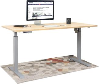 KRIEG HighDesk SMART Höhenverstellbarer Schreibtisch (Silber + Ahorn I 120 x 80 cm) - Elektrischer Sitz- & Stehtisch mit Tischplatte - Stehschreibtisch Elektrisch Höhenverstellbar