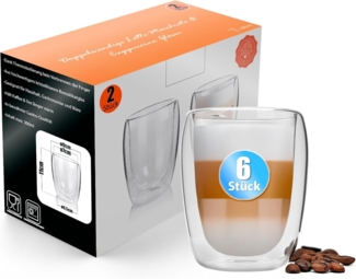 BigDean 6 Stück doppelwandige Latte Macchiato Gläser 300 ml – Kaffeegläser in Geschenkverpackung