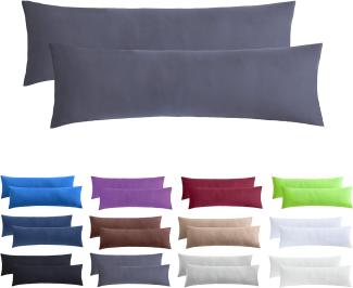 NatureMark 2er Pack Jersey Kissenbezug Kissenhülle Kissenbezüge Seitenschläferkissen Nackenkissen viele Größen und Farben ÖKO-TEX (40 x 145 cm (Seitenschläfer/Stillkissenbezug), Anthrazit grau)