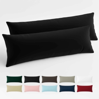 Kissenbezug 40x145 Baumwolle Renforcé (2er-Set) - Schwarz - Dicht gewebt mit 57 Fäden/cm² - Kissenbezug 40x145 cm - Oeko Tex Zertifiziert - Dreamzie