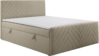 Vente-unique - Deko-Komplett-Set mit Bett-Kopfteil + Bettgestell mit Bettkasten + Matratze + Topper - 180 x 200 cm - Samt - Taupe - MAKANA von YSMÉE