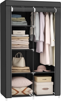 XL Stoffschrank Faltschrank 7 Montagearten Kleiderschrank mit 2 Kleiderstange 88 x 45 x 170cm Schwarz RYG84H