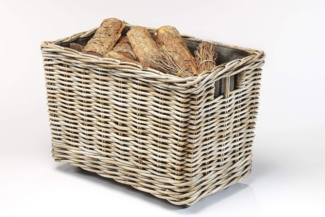 Kobolo Kaminholzkorb Holzkorb aus Rattan mit Jute und stabilen Rollen