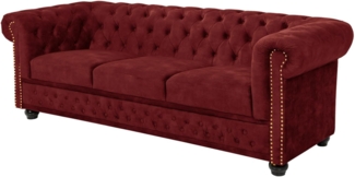 riess-ambiente Sofa CHESTERFIELD 205cm rot - Samt, Federkern-Polsterung, Rundum Bezug, Einzelartikel 1 Teile, 3-Sitzer Couch mit Knopfheftung & Goldnieten - ideal für Wohnzimmer