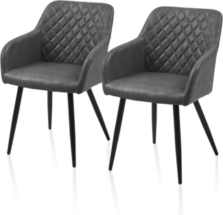 TUKAILAI Esszimmerstühle 2er Set aus Kunstleder, Modern Küchenstuhl Polsterstuhl Wohnzimmerstuhl Sessel mit Armlehnen Rückenlehne Metallbeinen, für Küche Esszimmer Wohnzimmer Lounge,Dunkelgrau