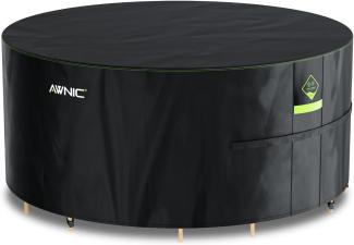 Awnic Gartenmöbel Abdeckung wasserdicht mit Haken Winterfest, 420D Oxford mit AlicanTex wetterfeste Technologie, Winddicht Anti-UV Gartentisch Abdeckplane, rund Schwarz (Ø160*71cm)