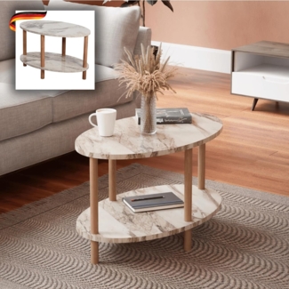 DELUKE® Couchtisch mit Stauraum OSLO - 43x70x44cm Sofatisch oval Stubentisch Wohnzimmertisch Kaffeetisch Beistelltisch oval Tisch für Couch Beige