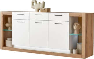 Sideboard Rivian in weiß matt und Eiche 198 cm