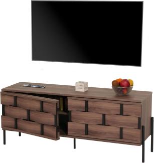 TV-Rack HWC-M44, Fernsehtisch Lowboard TV-Schrank Kommode, Staufächer, 3D-Flecht-Design Push-to-open Türen 120cm, braun