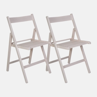 Dmora - Set mit 2 modernen Klappstühlen aus Holz, für Balkon oder Garten, cm 42x48h79, Sitzhöhe cm 47, Farbe weiß