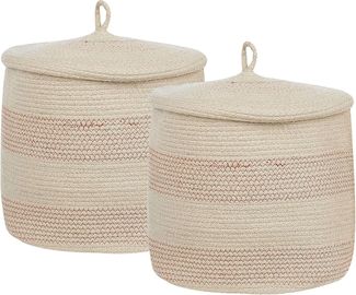 Korb mit Deckel Baumwolle hellbeige ⌀ 33 cm 2er Set SILOPI