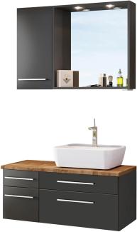 Bad-Set 4-tlg. 'Davos' Grau, mit LED-Spots, Hängeschrank und Unterschrank geschlossen, Waschbecken rechts