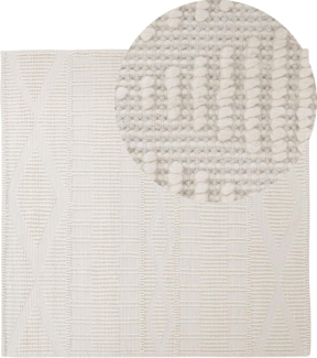 Teppich Wolle helles Beige 200 x 200 cm geometrisches Muster Kurzflor LAPSEKI