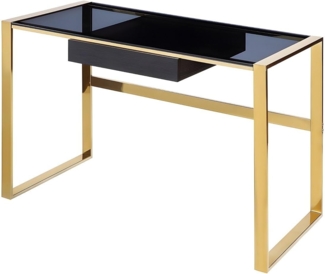 Vente-unique - Schreibtisch mit 1 Schublade - Glas & Stahl - Schwarz & Goldfarben - SALI von Pascal Morabito