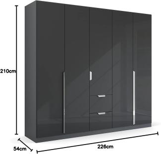 Kleiderschrank Drehtürenschrank Glamour | 5-türig | mit Schubkästen | effektgrau Hochglanz / grau metallic | 226x210